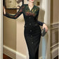 Luxury Elegant Annual Party Dress Women French Colorful Sequins Black Bodycon Single Breasted Robe Femme Banquet Prom Vestidos