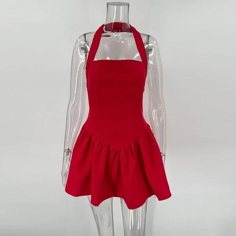 Trendix Ruffle Mini Dress Femme Sexy Backless Patchwork Sleeveless Slim A-Line Dress Vacation Casual Beach Party Elegant Dresses
