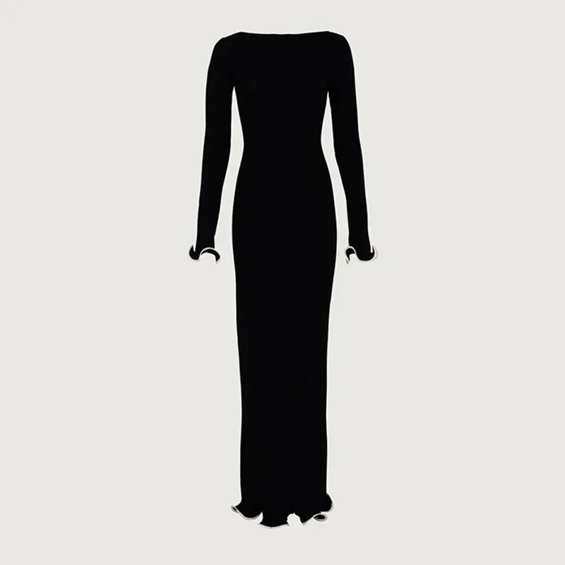 TARUXY Spring New Knitted Mini Dress For Women Fungus Contrast Color Slim Sweater Dress Elegant Female Party Clothes Long Sleeve