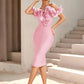 Women's Off Shoulder Bandage Midi Dress Luxury Design Ruffled  Elegant Black Sleeveless Ruffled Sexy Club Party Evening Dresses