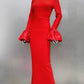 STOCK Shining Diamonds Neck Flare Sleeve Black Long Bandage Dress Elegant Woman Evening Party Dress Cocktail Party Outfit