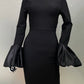 STOCK Shining Diamonds Neck Flare Sleeve Black Long Bandage Dress Elegant Woman Evening Party Dress Cocktail Party Outfit