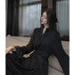 UMI MAO Chinese Style Dress Elegant Stand Up Neck Flare Sleeves Wrap Waist Show Slim Mid Length Black Drop Zen Dresses Women's