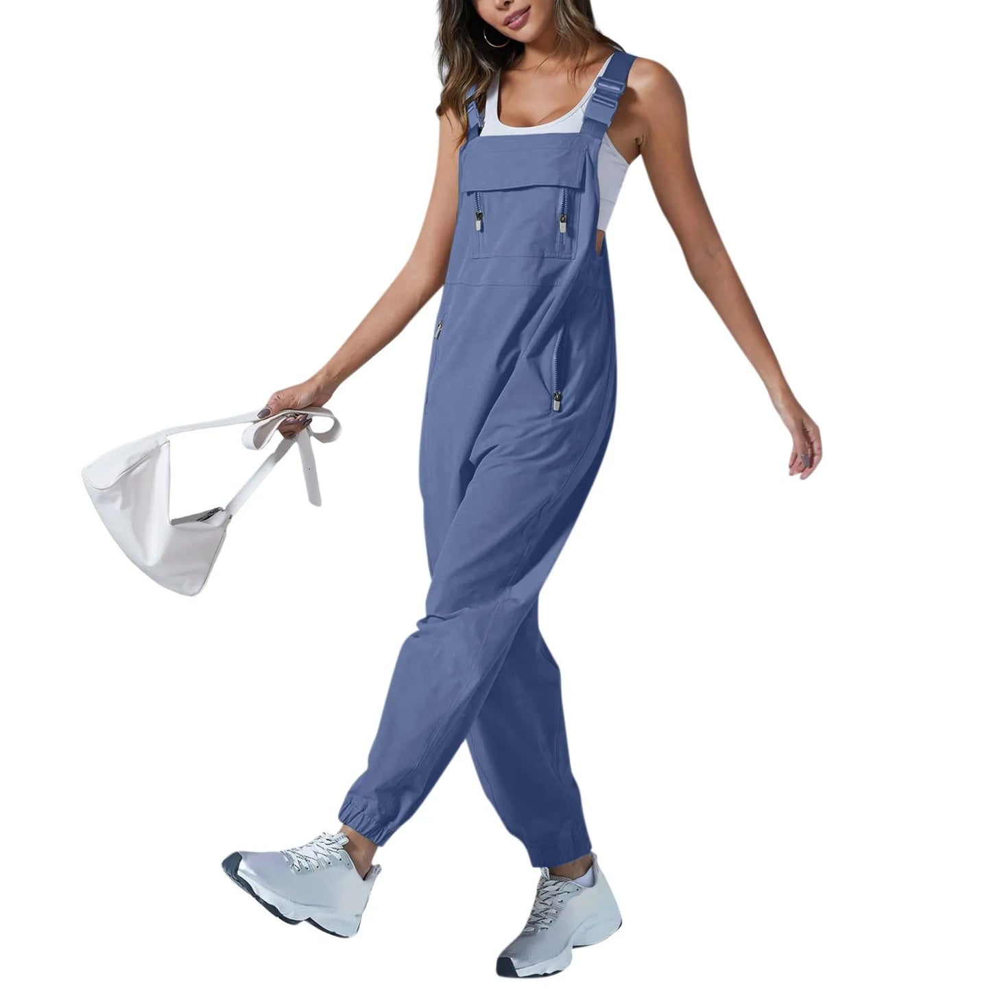Women'S Jumpsuits Summer Fashion Casual Loose Wide Leg Jumpsuits Solid Color Insert Pockets Retro Button Strap Jumpsuits