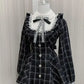 Harajuku Sweet Bow Black Plaid Dresses All-match Slim Fit Kawaii Lolita Dress for Women Autumn New Long Sleeve Vestidos De Mujer