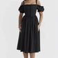 Classic Black One-Shoulder Short-Sleeve Women's Dress Elegant Waist-Cinched Midi Skirt Fashionable Ankle-length Gown