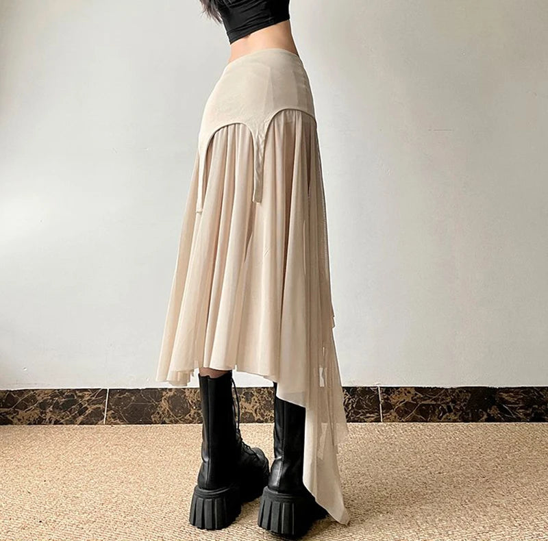 Zoki Sexy Irregular Y2K Skirts Women Vintage American High Waist Slim Slit Long Skirt Casual Lady Streetwear Retro Summer Skirts