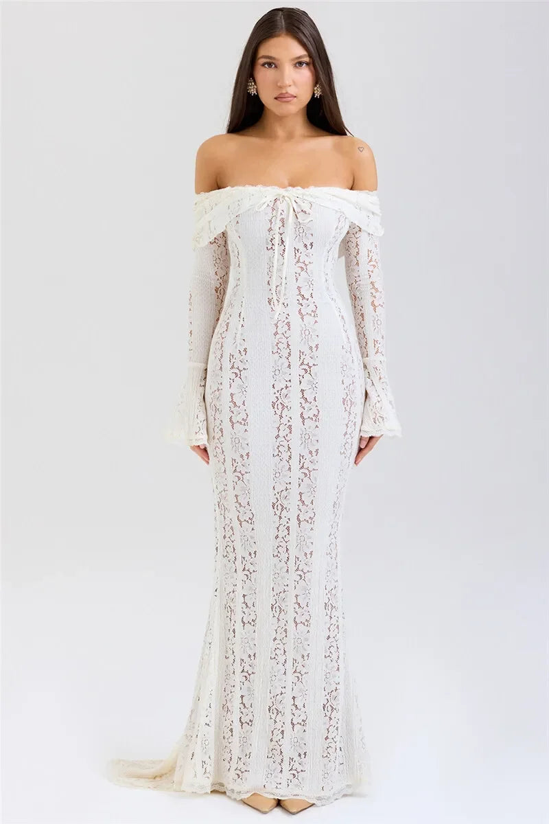 Oligai Winter Lace Long Sleeve Evening Party Dresses Women 2025 Black Sexy Elegant Maxi Dress Fashion Long Wedding Guest Dress