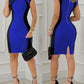 Elegant Women Party Club Dresses 2023 Summer Fashion Colorblock Round Neck  Bodycon Dress Sleeveless Casual Mini Black Dress