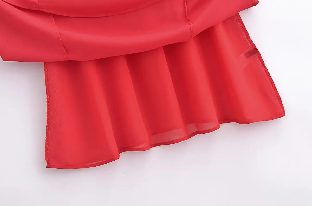 French Red Holiday Party Sling Summer Dress For Women Bow Shoulder A-line Slim Midi Chiffon Dresses