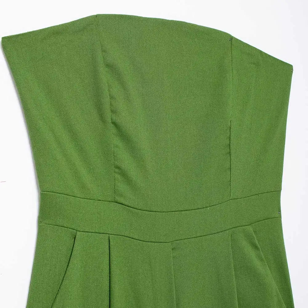 TRZA-Strapless Linen Jumpsuits for Women, Straight Neck, Back Zipper, Female Playsuits, Chic Fashion