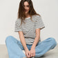 Wolfeel Summer Short Sleeve Striped T-Shirts Women Knitted Basic Casual Tops Female Cozy Loose Cotton Tees