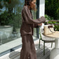 Bornladies Cotton Casual Pants Sets Women's Solid Color Cozy Lapel Long Sleeve Shirt Summer Outfit Elastic Waist Pants Suits