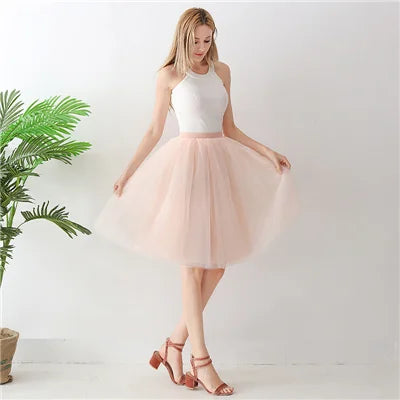 5 Layers 65cm Black Pleated Skirt Sexy Midi Tulle Skirt High Waist Full Lining Adult Tutu Korean Style Women Jupe Femme Faldas