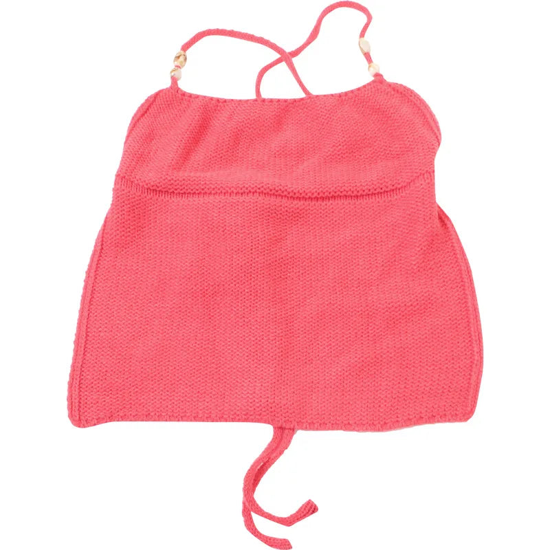 TARUXY Knitted Hollow Tanks Top Female Sexy Backless Lace Up Solid Sweater Vest Slim Halter Short Tops Casual 2025 Summer New