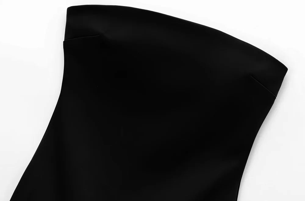 TRZA-Strapless Mini Dress for Women with Rhinestones, Straight Neck, Back Zipper, Female Dresses, Sexy Fashion