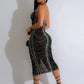 New Sexy Diamonds Halter Black Party Bodycon Midi Dress Women Sleeveless Backless Front Split Birthday Night Prom Club Vestidos