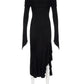 IAMSURE Elegant Fashion Dark Ruffles Split Long Dress Gothic Slash Neck Long Sleeve Maxi Dresses For Women 2023 Holiday Beach