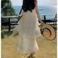 Vintage Women Beige Elegant Off Shoulder Evening Party Dress Summer Sleeveless Vacation Pleated Halter Cake Long Sundress Simple