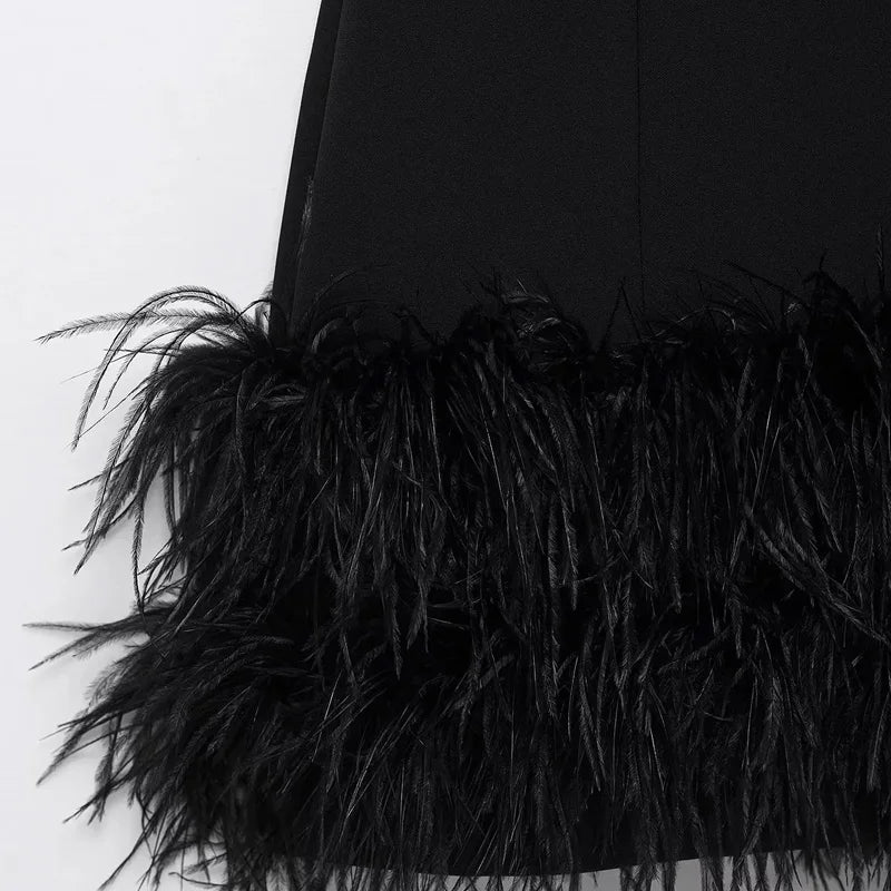 TRAF Women's Dress Feathers Sleeveless Mini Dress Elegant Black Short Dresses Bodycon Party Dresses Woman Vest Christmas Dress