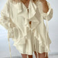 Tuularose New Casual Shorts Two-piece Set Women's Ruffled Loose Tie Top Simple Shorts Set Office Lady Summer Female Shorts Set