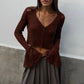 Trendix Summer Knit Long Sleeve Cardigan For Women V Neck Solid Bodycon Hollow Out Short Tops Party Club Slim Vacation Top Femme