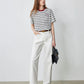 TOYOUTH Women Striped Short Sleeved T-shirt 2024 Summer New Academy Style Round Neck Top