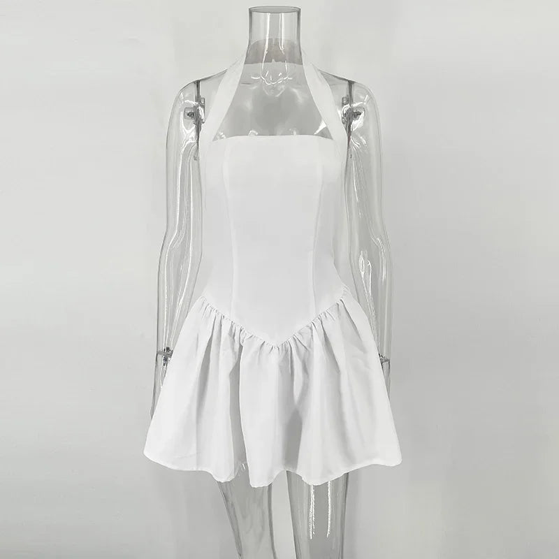 Trendix Ruffle Mini Dress Femme Sexy Backless Patchwork Sleeveless Slim A-Line Dress Vacation Casual Beach Party Elegant Dresses