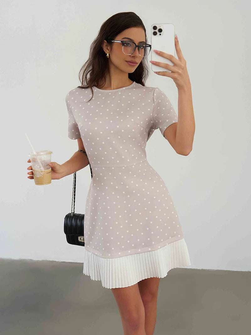 Elegant Retro Black Polka Dot Dress Women Office Style Sexy Short Summer Dresses Short Sleeve Polka Dot Beach Dress Women 2025
