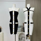 2025 Women Celebrity Sexy Backless Halter Button Bodycon Black Mini Bandage Dress Elegant Evening Club Party Dresses Vestidos