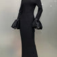 STOCK Shining Diamonds Neck Flare Sleeve Black Long Bandage Dress Elegant Woman Evening Party Dress Cocktail Party Outfit