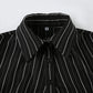 CIBBAR Black Striped Print Blouse Vintage 2000s Button Up Puff Short Sleeve Crop Top Women Korean Fashion T Shirt Streetwear y2k