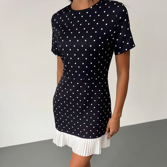 Elegant Retro Black Polka Dot Dress Women Office Style Sexy Short Summer Dresses Short Sleeve Polka Dot Beach Dress Women 2025