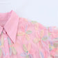 PB&ZA 2025 Women's Pink Short - length Blouse with Colorful Floral Embroidery Puff Sleeves and Collar for a Sweet Look