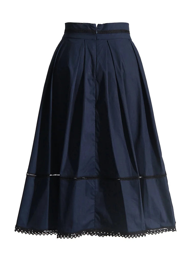 GALCAUR Elegant Two Piece Sets For Women Lapel Short Sleeve Tops High Waist A Line Pleated Skirts Solid Set Female Summer 2023