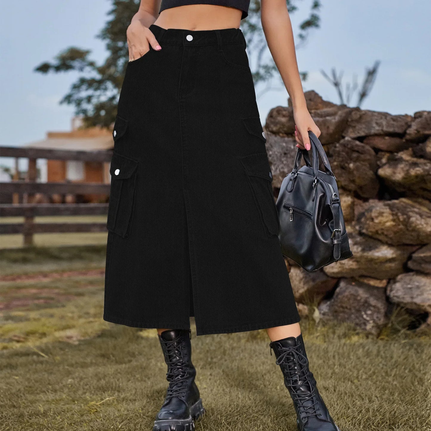 American Style Elastic Waist Denim Workwear Casual Long Dress Skirt New Arrival Women's Clothing European And American Crossbody