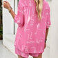 FTLZZ Summer Women Casual Floral Print Suit Single Breasted Shirt and Drawstring Wide Leg Shorts Lady Two Piece Sets
