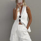 Wolfeel Cotton linen Chic Casual Vest Shorts Set Women's Fashion Commuter Sleeveless Tank Top Loose Shorts Suits Summer New