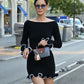 TARUXY Spring New Knitted Mini Dress For Women Fungus Contrast Color Slim Sweater Dress Elegant Female Party Clothes Long Sleeve