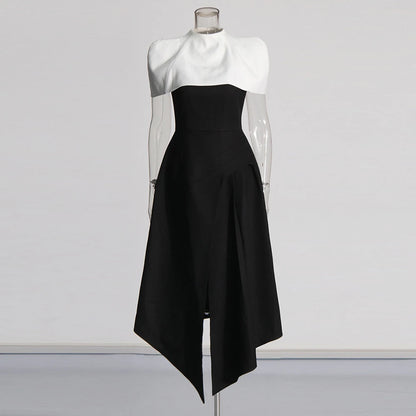 TWOTWINSTYLE Detachable Cloak Elegant Dresses For Women Square Collar Sleeveless High Waist Hit Color Split Dress Female Fashion