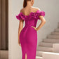 Women's Off Shoulder Bandage Midi Dress Luxury Design Ruffled  Elegant Black Sleeveless Ruffled Sexy Club Party Evening Dresses