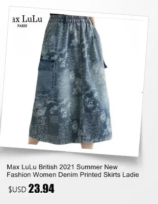 Max LuLu Japan Style Summer Streetwear Fashion Women Khaki A-Line Skirts Ladies Elastic Casual Long Skirt Girls Vintage Clothes