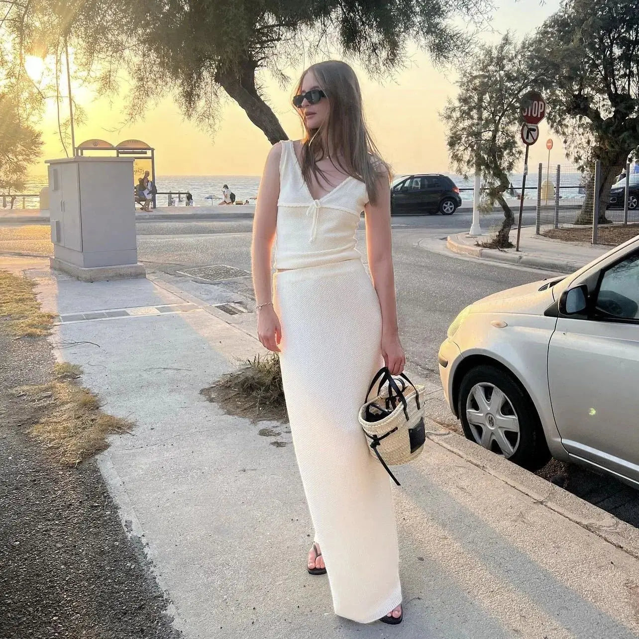 Bow V-neck Knitted Slim Crop Top Women Summer Patchwork Spaghetti Strap Sleeveless Tank Tops Casual Streetwear All-match Vests