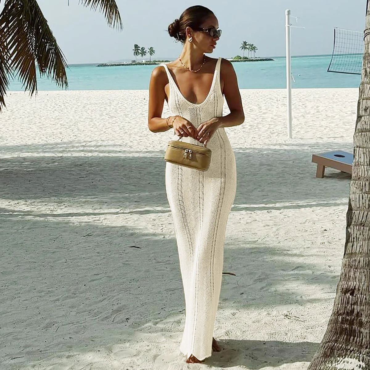 Hawthaw Women 2024 Summer Autumn Knitted V Neck Party Club Beach Vacation Bodycon Long Dress Wholesale Items For Business