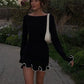 TARUXY Spring New Knitted Mini Dress For Women Fungus Contrast Color Slim Sweater Dress Elegant Female Party Clothes Long Sleeve