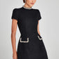 Tosssy Shiny Elegant Female MIni Dress Pocket Short Sleeve Patchwork Fashion Slim Party Dress Gown Women's Glitter Vntage Dress