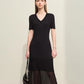 Amii Minimalism 2024 Women's Knitted Dresses Summer New V-neck Spliced Chiffon Short-sleeve Female Slim Fishtail Dress 12442152