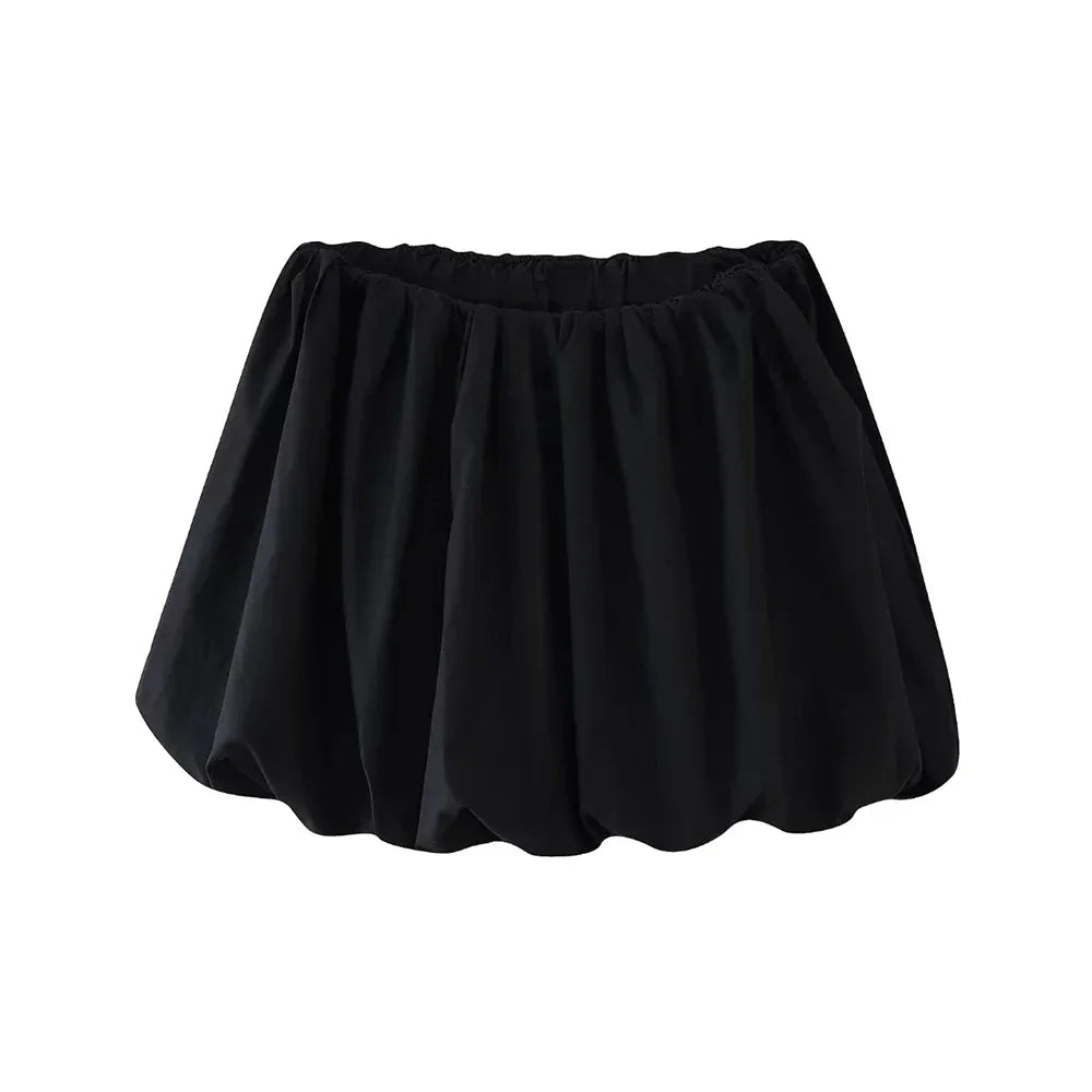 Mooyufon  Women's Balloon Mini Skirt, Mid Elastic Waist, Voluminous Hem, Female Skirts, Fashion