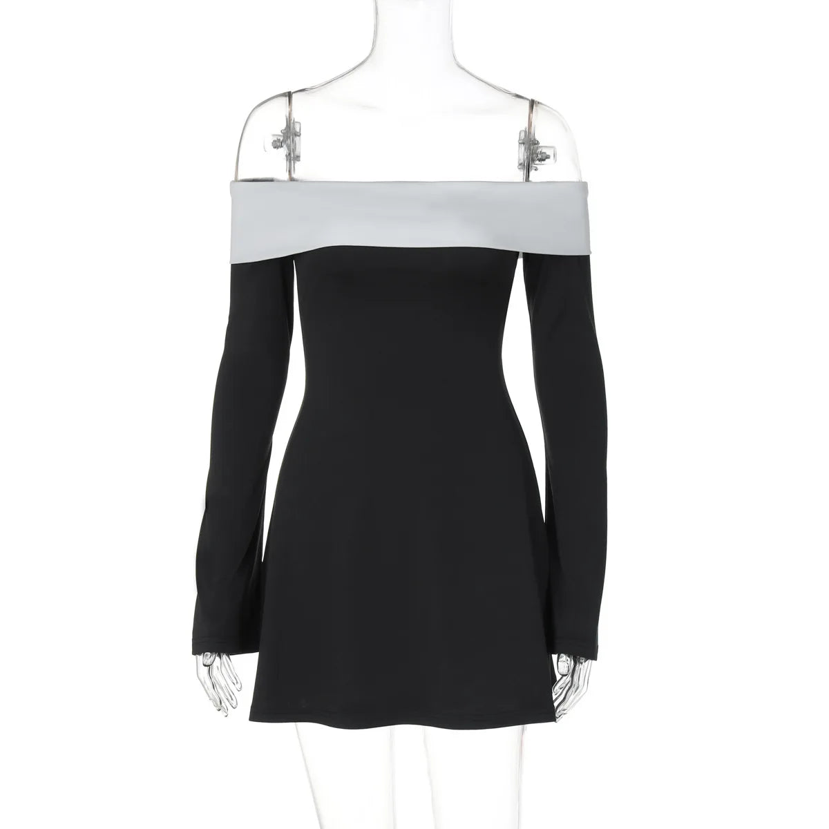 Talenza Elegant Backless Patchwork Mini Dress Women's Sexy One Shoulder Long Sleeve A-Line Dress Solid Slim Resort Mini Dress