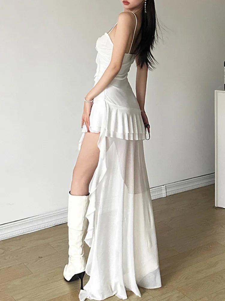 2025 Y2k Aesthetic Irregular Ruffled Dress Sexy Backless Harajuku Pleated Dresses Streetwear Sleeveless Bodycon Vestido De Mujer